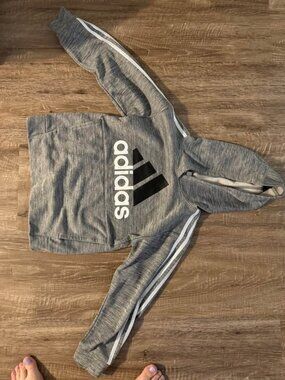 Adidas youth boys grey tech fleece pullover hoodie US 8